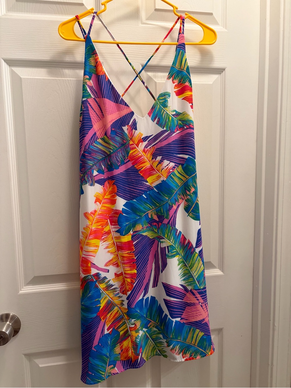 Adrienne Large Tropical Palm Leaf Strappy Resort Dress